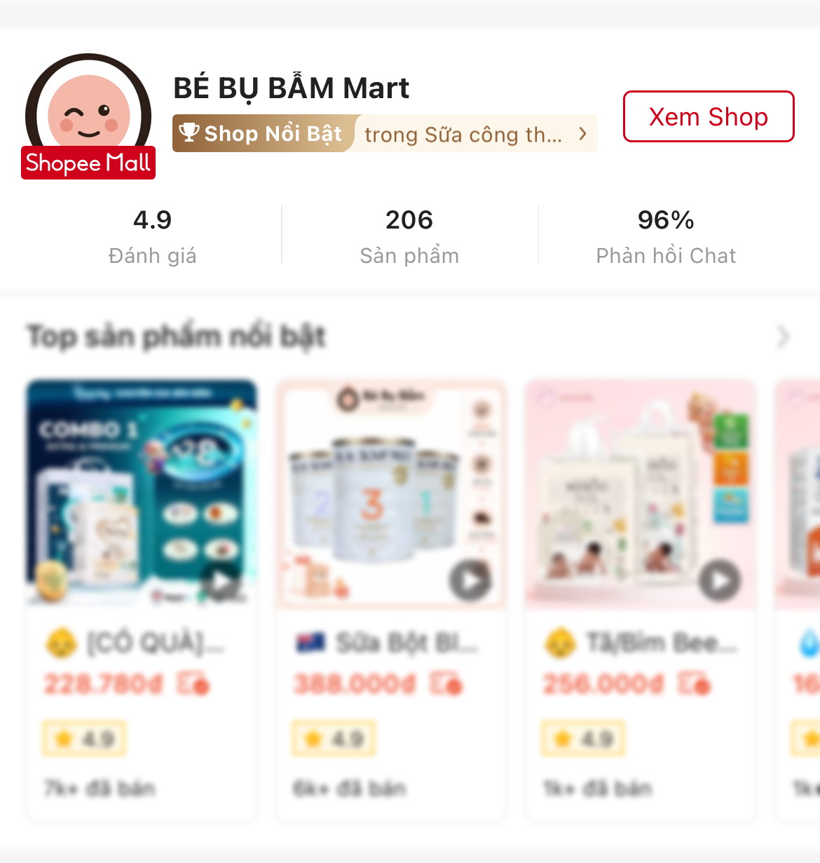 Shop Nổi Bật ngành Sữa công thức